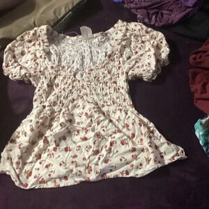 Floral White and Red Top